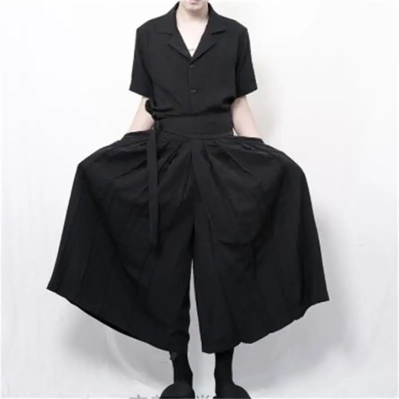 Men's Pant Skirt Wide Leg Pants Spring And Autumn New Japanese Dark Pleated Super Loose Large Size Casual Pants