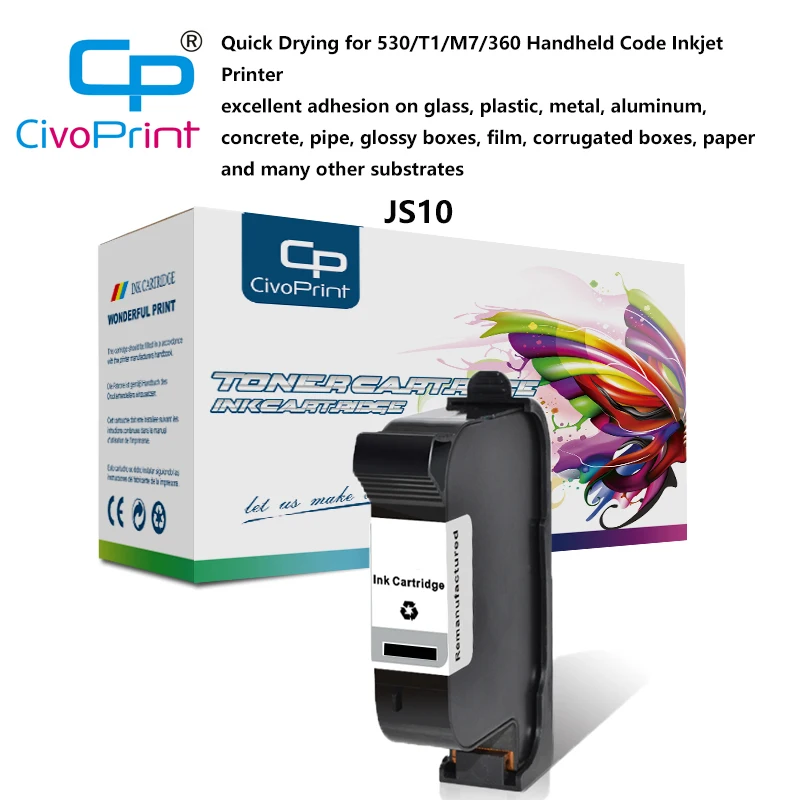 

Civoprint JS10 Ink Cartridge Quick Drying Ink Cartridge for M3S, M6, M7, MX1, MX2, MX4 Handheld Inkjet Printer