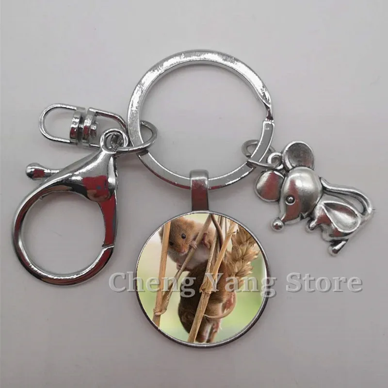 New charm for women's men's leather bags small mouse keychain mouse glass convex keychain rat year keychain