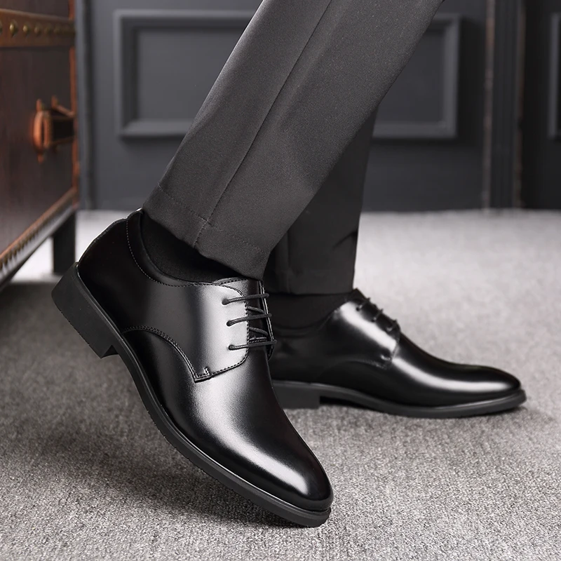 2025 New Men\'s Quality Cowhide Leather Shoes British Business Extra Size 38-47 Soft Leather Man Split Leather Dress Shoes