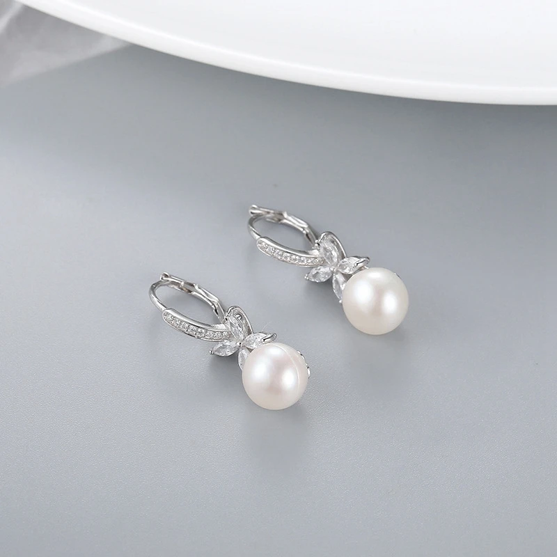 Fine Jewelry Genuine 100% 925 Sterling Silver Butterfly Earrings Luxury Pearl Earring For Women Wedding Silver 925 Jewelry Gifts