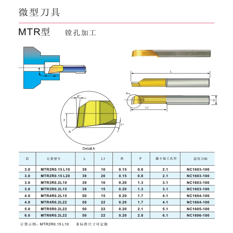 MTR MTR2R0.15 L10 MTR3R0.2 L15 MTR4R0.2 L15 MTR5R0.2 L22 MTR6R0.2 L22 Nhàm Chán Chắc Chắn Carbide Dụng Cụ Nhỏ Bores CNC Lưỡi Dao