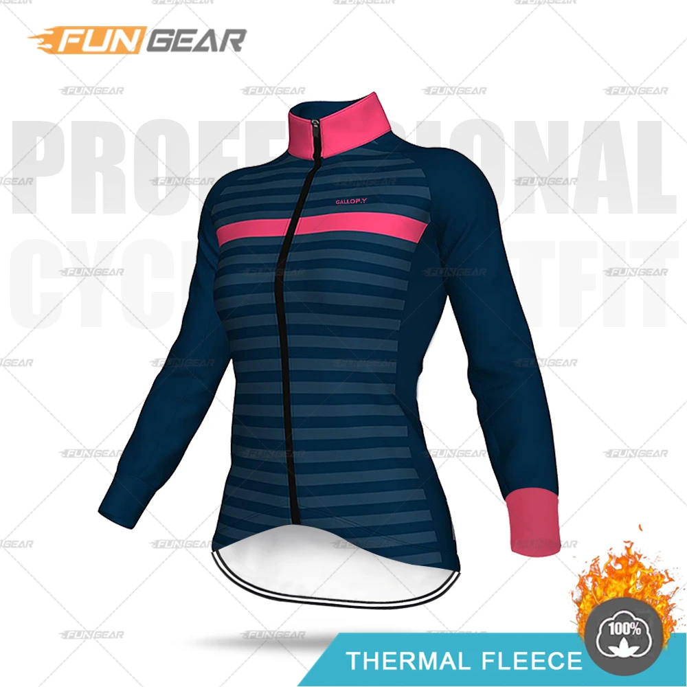 Winter Cycling Jersey for Women, Thermal Fleece Sweatshirt, Lady Bicycle Long Sleeve Tops, Female Bike Training