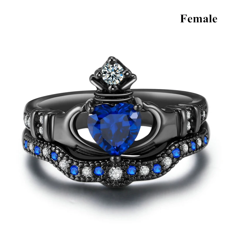 2024 Charm Couple Ring Fashion Black Stainless Steel Men's Ring Cute Women Blue Zircon Women's Ring Sets Valentine's Day Gift