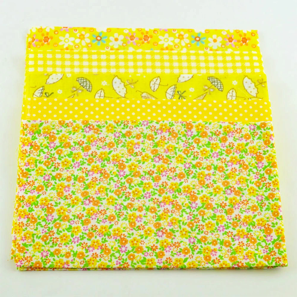 Booksew Design 100% Cotton Fabric 5 Diffetrent Yellower Series Art Work Home Textiles Bundle Sewing Dolls Toys Crafts 50cm*50cm