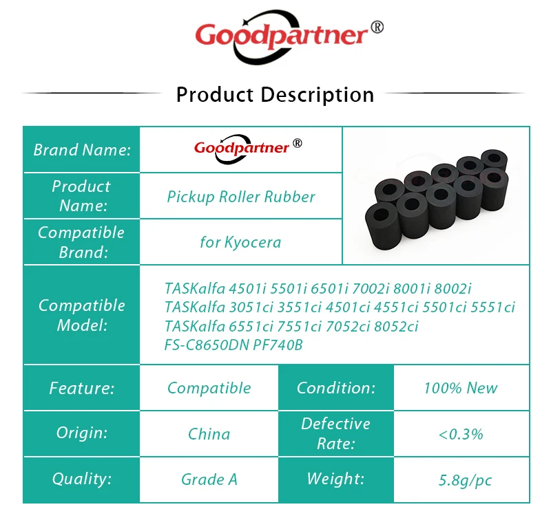 2N406030 2N406040 Feed Separation Pickup Roller Tire for Kyocera 4501i 5501i 6501i 7002i 8001i 8002i 6551ci 7551ci 7052ci 8052ci