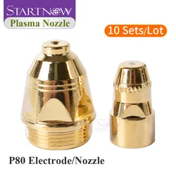 Startnow 10 Sets/Lot P80 Air Plasma Consumables Golden CNC Cutting Machine Plasma Cutter Nozzle Hafnium Electrode