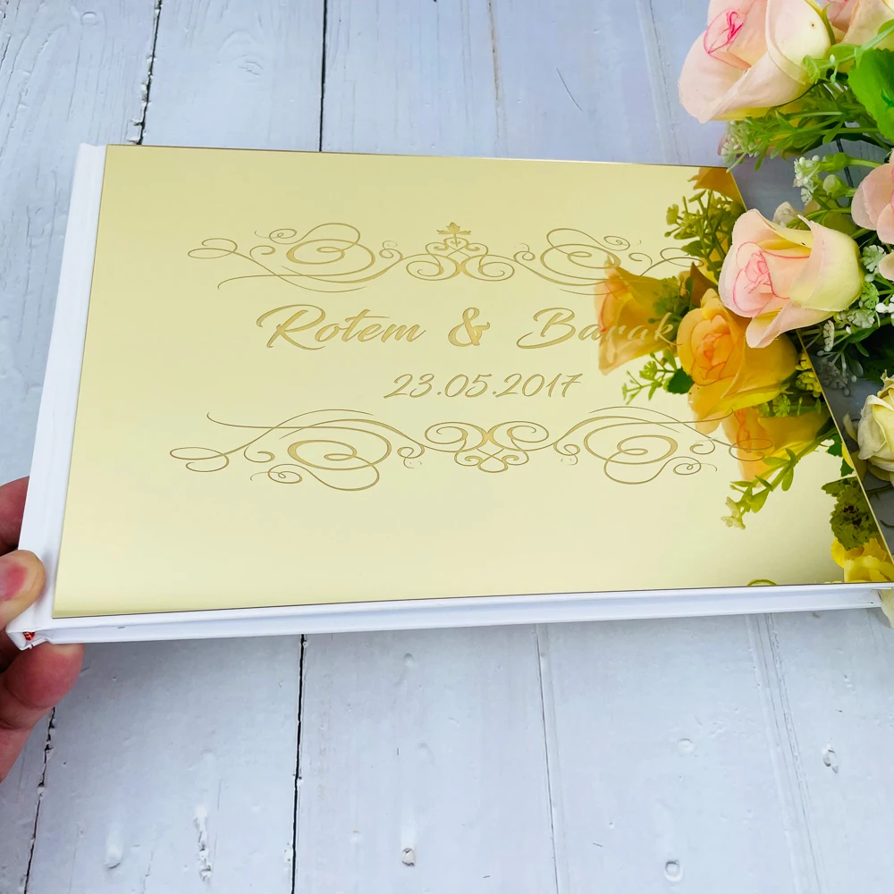 Personalized Mirror Golden Silver Guestbook Custom Wedding Details Guests Signature Baptism Guest Book Reception Party Decor