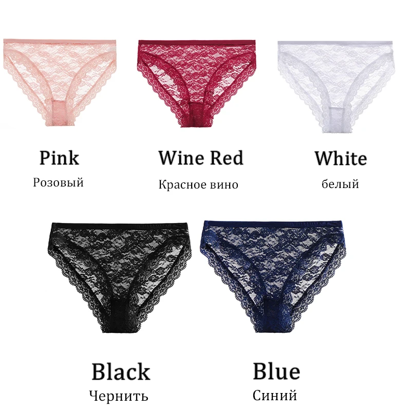 FINETOO 3Pcs/Set Women Sexy Lace Panties Low Rise Hollow Out Transparent Ladies Briefs Solid Color Female Underwear Lingeries