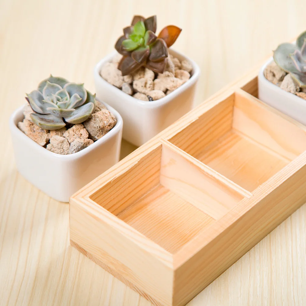 Flower Pot Wooden Tray Multi Grid Wooden Flower Pot Bonsai Planter Box Desktop Storage Holder Organizer