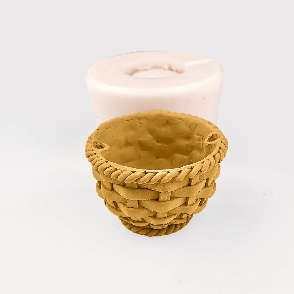 QT0325 PRZY Soap Mold Flower Basket 3D Bamboo Basket Moulds Silicone Wedding Birthday Candle Mold Clay Resin Moulds