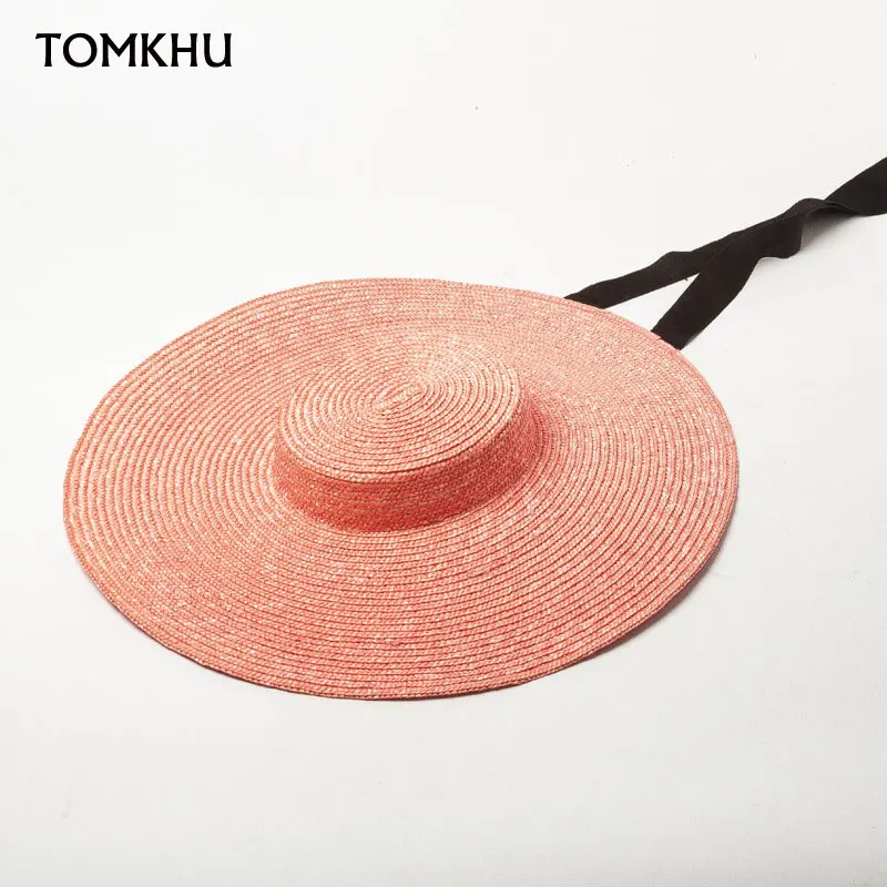 10cm Wide Brim Color Straw Hat For Women Long Ribbon Ladies Beach Hats Fashion Dress Up Summer Sun Visor Caps Chapeu De Praia