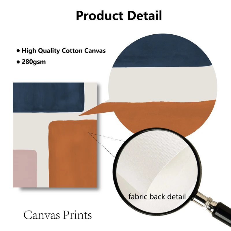 Abstract Shapes Posters and Prints Burnt Orange Blue Blush Pink Wall Art Mid Century Modern Canvas Painting Home Wall Decor