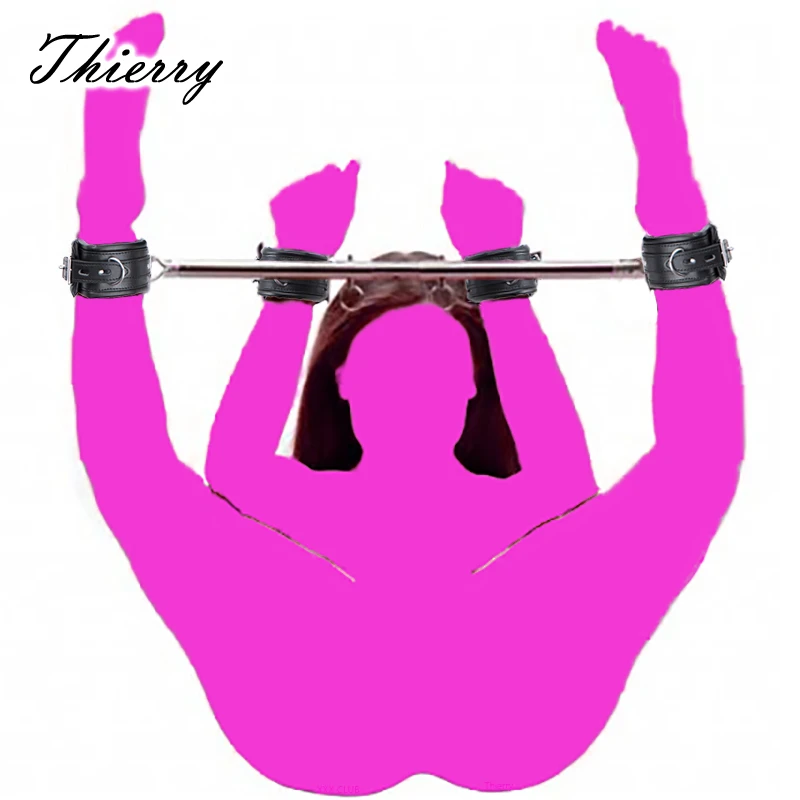 Thierry Doggy Style Locking Spreader Bar with Wrist Ankle Cuffs, Adjustable Spreader Bar Bondage Handcuffs SM Games for Couples