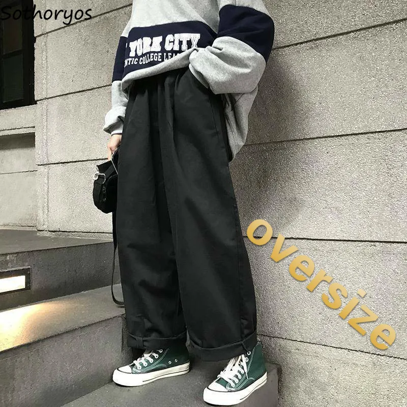 

Women Pants Student Loose Ins Straight Korean Style Wide Leg Trousers Simple Retro Kpop Ulzzang PopularHarajuku Leisure Daily