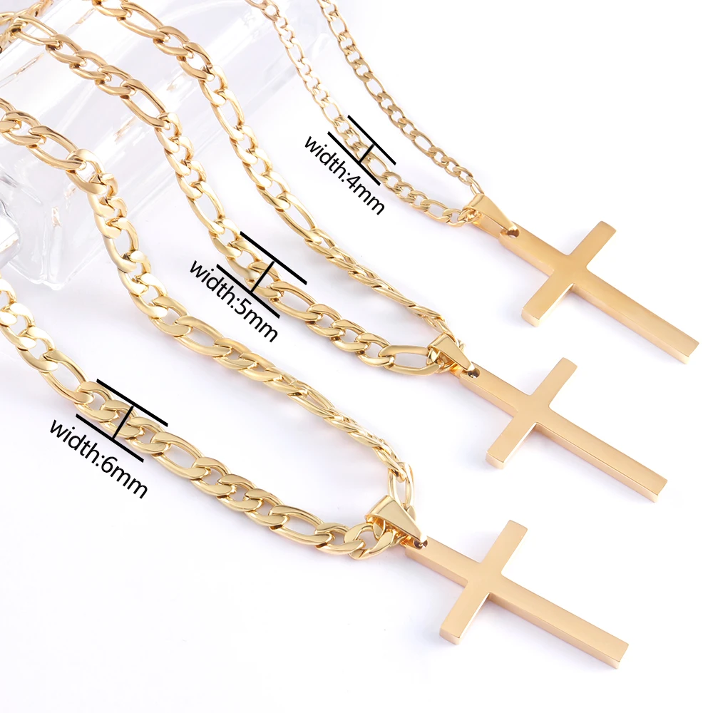 Cross Pendant Waterproof NK Necklaces for Men Women Basic Punk Stainless Steel Figaro Chain Fashion Jewelry Accessories Gift