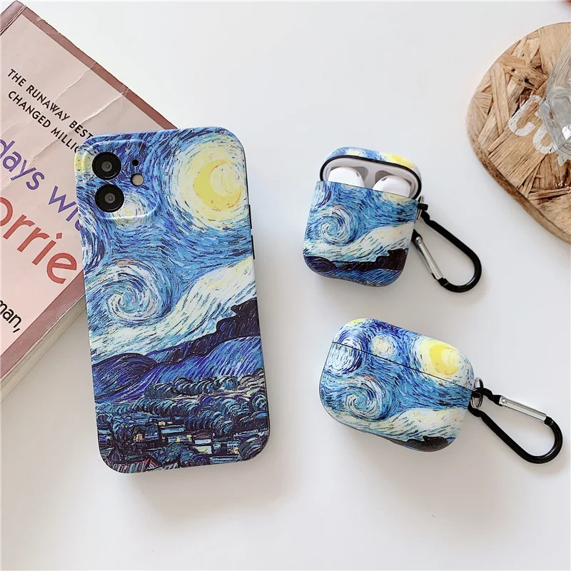 Van Gogh oil painting phone case for iphone 15 13 14 Pro Max 14Pro air pods 2 Pro 3 earphone cases silicon cover headphone funda