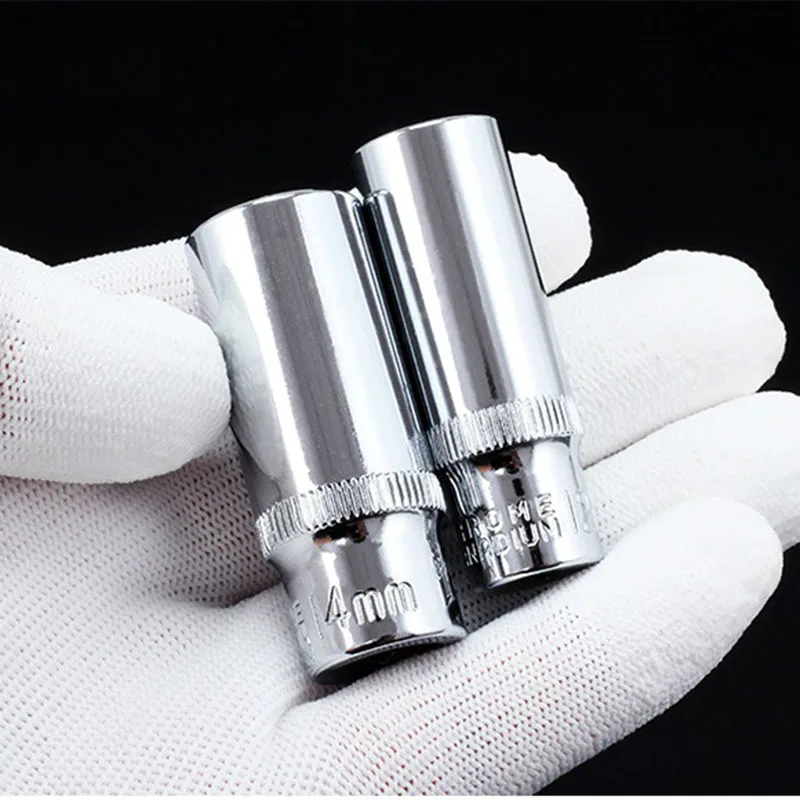 Juego de enchufes adaptadores largos de alta calidad, 1/4, 4-14mm, cabezales de herramientas de enchufe profundo, llave de torsión, llave de vaso de