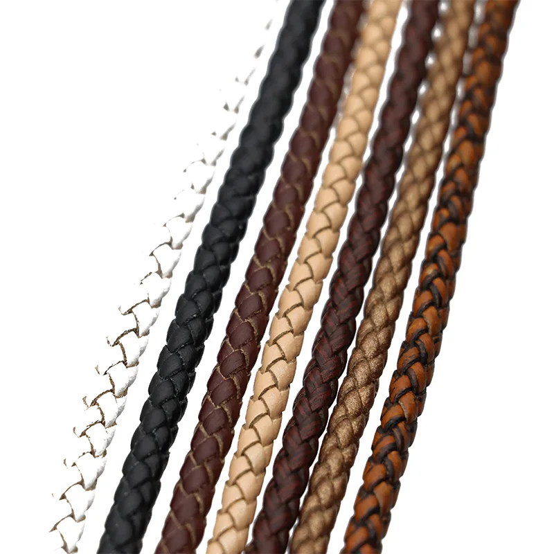 1/2meters/Pack Round Braided Genuine Leather Cords 3/4/5/6mm Vintage Leather String Cord For Leather Bracelet Jewelry Making