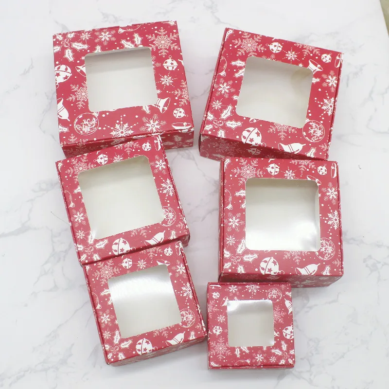 10pcs Multi Size Gifts Box with Window Marbling Style kraft Paper Window Wrapping Package for Jewelry Party Supplies
