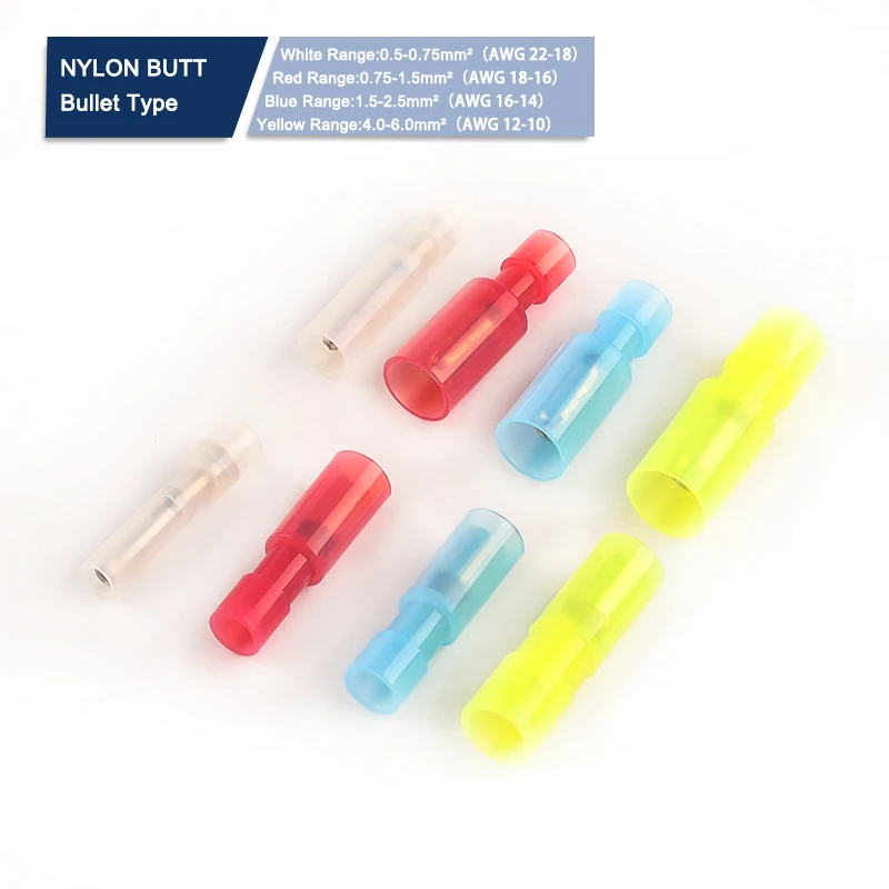 50PCS MPFNY/FRFNY Female and Male Crimp Terminal Electric Insulated Cable Bullet Connector Butt Terminal For Audio Wiring