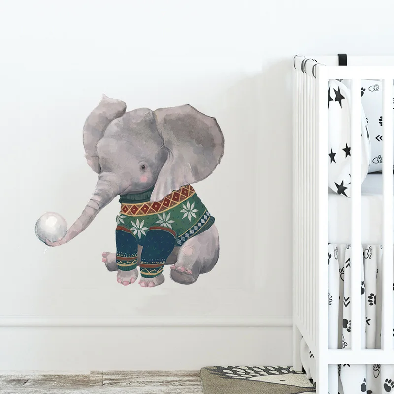 

Cartoon Baby Elephant Wall Sticker Kids Room Bedroom Decoration Wallpaper Home Decor Removable Cute Animals Self-adhesive Decals