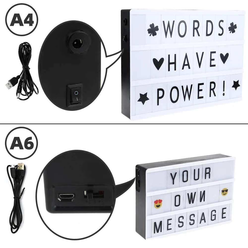 Aimkeeg A4 A6 Size LED Combination Night light Box USB AA Battery DIY Letters Cards Decoration Lamp Message Board Lightbox