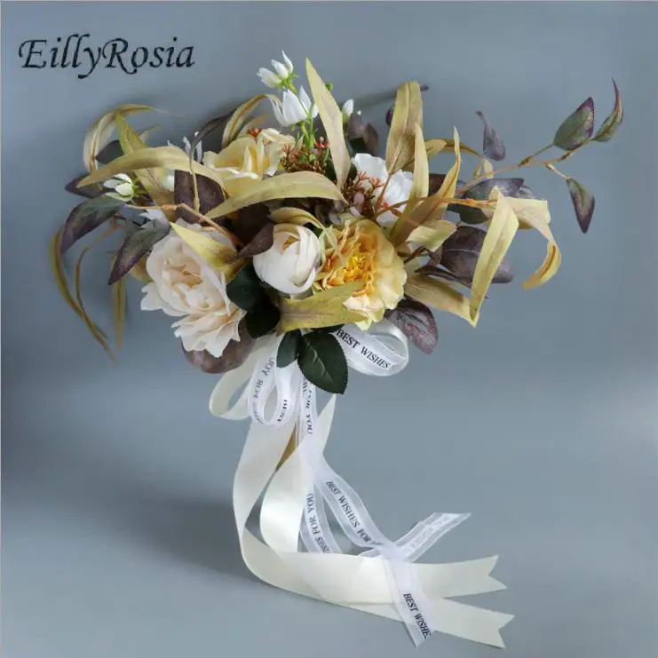 EillyRosia Ins Style Bridal Bouquet Wedding Flowers Artificial 2021 Fall Color Oil Painting Flower Decorations Home