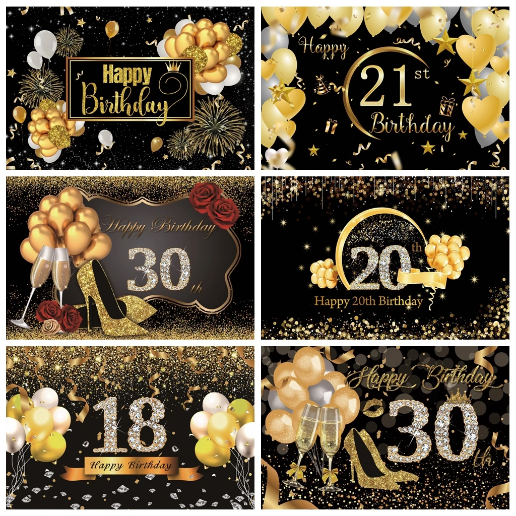 

Laeacco 18th Birthday Photo Backgrounds Glitter Photography Backdrops Balloon Diamond Party Decor Photophone Photocall Photozone