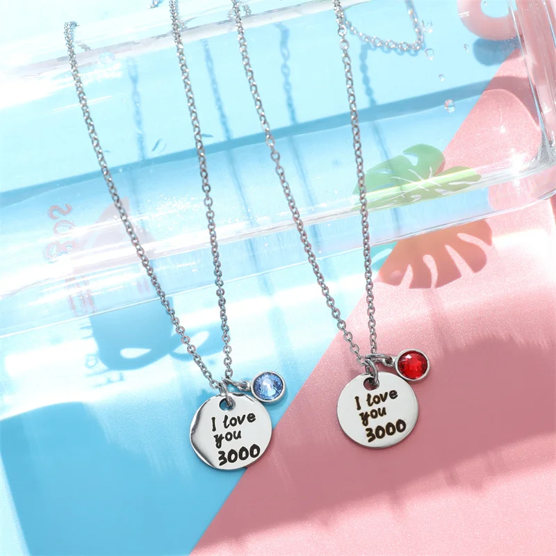 I Love You 3000 Times Necklace Pendants for Women Red Crystal Simple Fashion 2022 Stainless Steel Jewelry Fans Christmas Gift