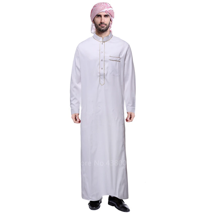 Abaya musulmane pour hommes, Jubba Thobe, Moyen-Orient, Robes longues, Kaftan, Arabe, Dubaï, Adulte, Manches longues, Vêtements islamiques, Écharpe