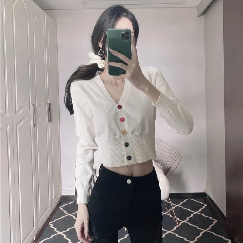 Women's Knitted Sweaters Autumn Spring Short Cardigans Single Breasted V-Neck Casual Short Jacket Female Solid Jackets Jumpers