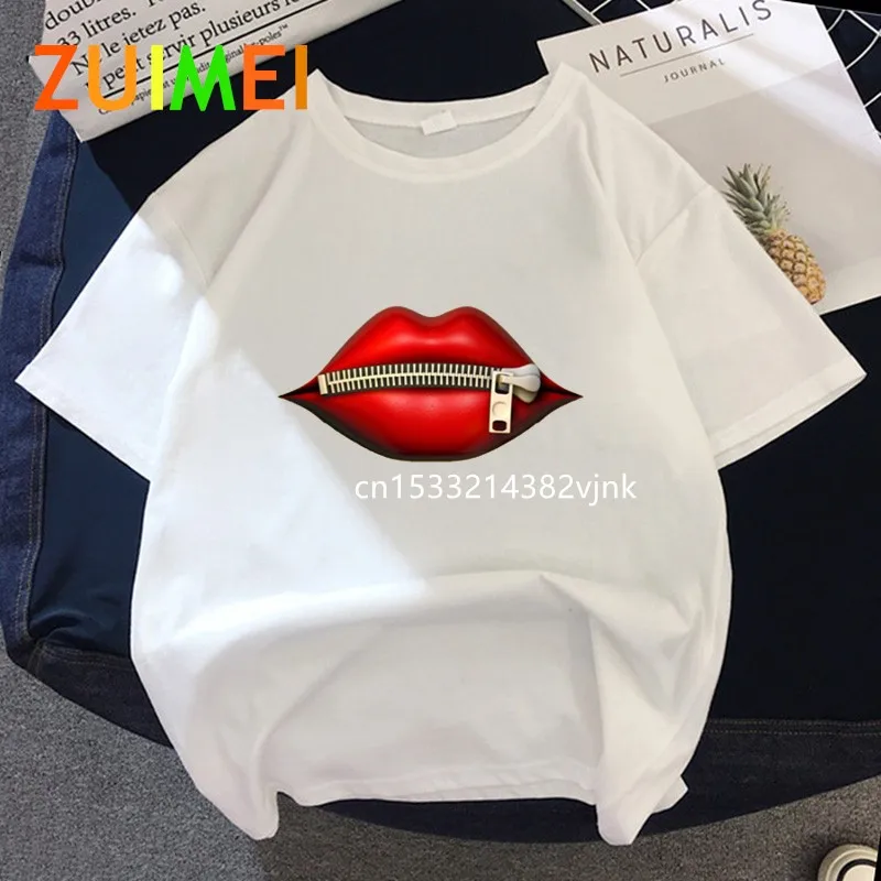 

Women's Casual Sequins Red Lip Print T-shirt 2020 Summer Fashion Short Sleeved T-shirt Girl,Drop Ship