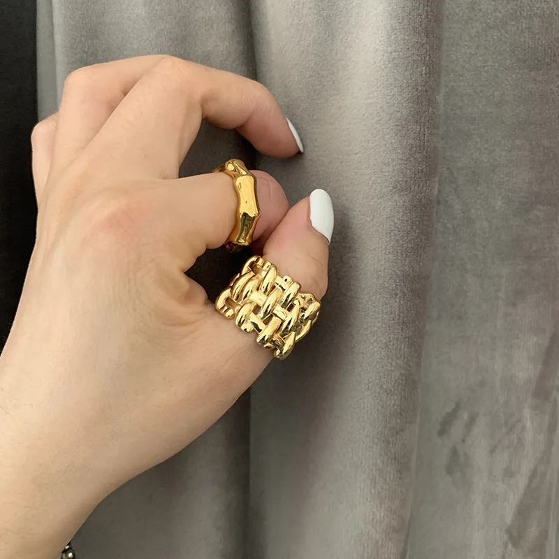 Brass Cutout Braided Stackable Rings Wome  Jewelry Punk Party Designer Runway T show Club Cocktail Party Boho Japan Korean Ins