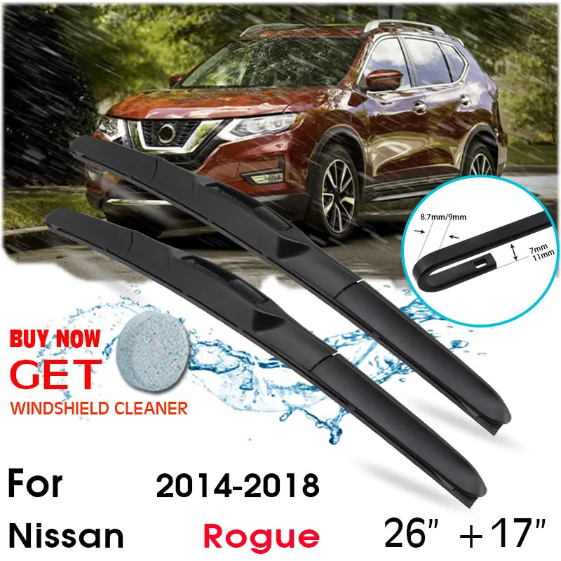 

Car Wiper Blade Front Window Windshield Rubber Silicon Refill Wipers For Nissan Rogue 2014-2018 LHD/RHD 26"+17" Car Accessories