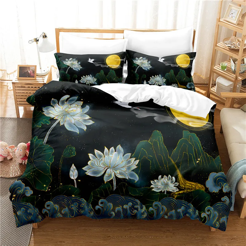 Lotus Bedding Set Duvet Cover Set 3d Bedding Digital Printing Bed Linen Queen Size Bedding Set Fashion Design