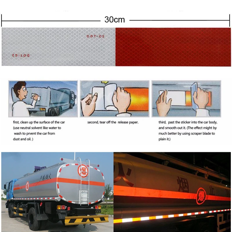 DOT-C2 di Sicurezza Visibilità Nastro Riflettente Rosso Bianco Per Rimorchio Del Veicolo Del Camion, Rimorchio Riflettore, Riflettore Rotolo di Nastro