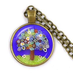 Tree Of Life Pendant Necklace Murano Millefiori 25mm Glass Cabochon Necklace Jewelry For Women Men Gift Wholesale