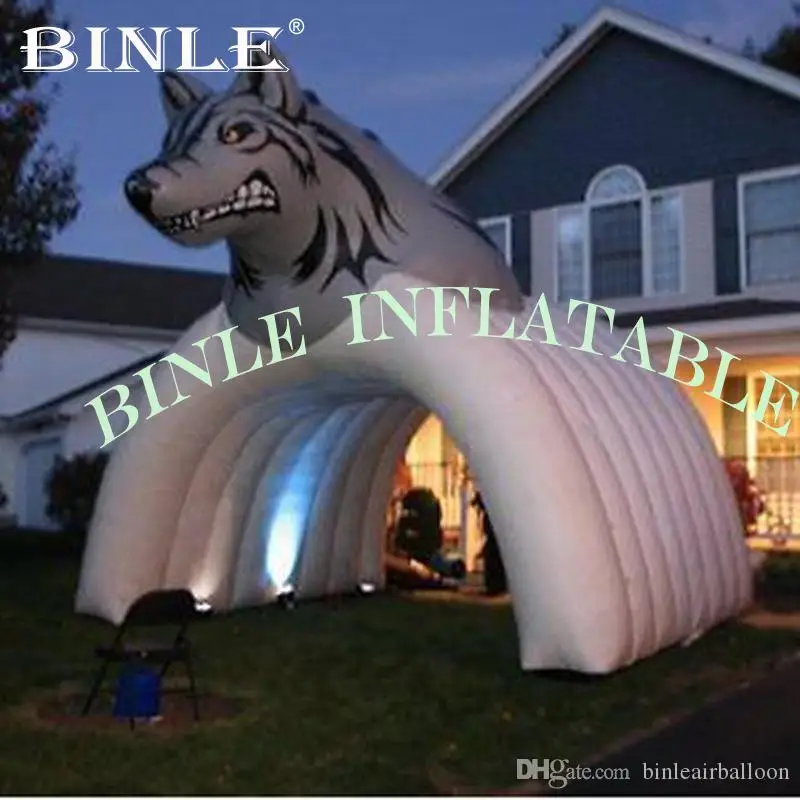 Realistic inflatable wolf mascot tunnel with led lights football entrance archway for sports event decoration