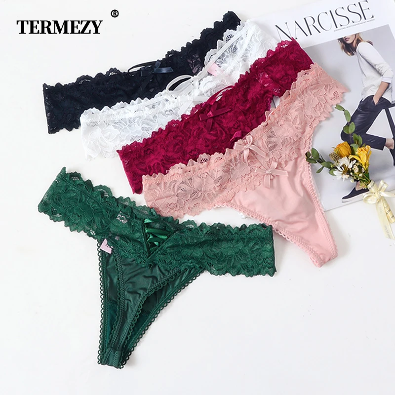 TERMEZY Women Sexy Lace Panties Low-waist Underwear Thong Female G-String Breathable Lingerie Temptation Embroidery Intimates