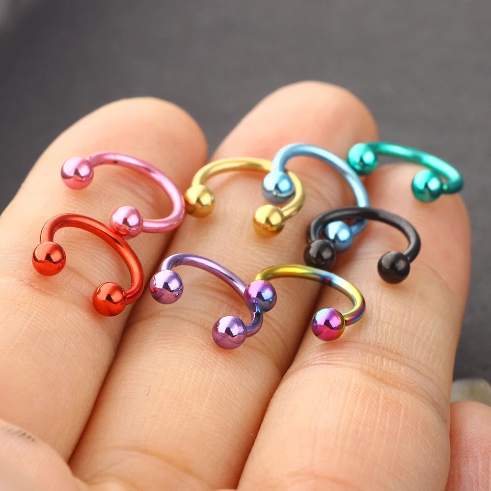 JUNLOPWY 16G Surgical Steel Horseshoe Nose Hoop Rings Piercing Stud Body Jewelry Cartilage Helix Tragus Earring 200pcs 10 colors