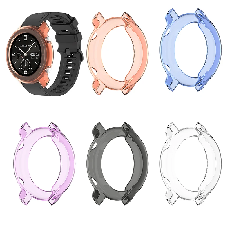 Capa TPU Para Huami Amazfit GTR 42mm / 47mm Smartwatch Capa Protetora Resistente a Riscos Transparente Shell Pulseira Acessórios