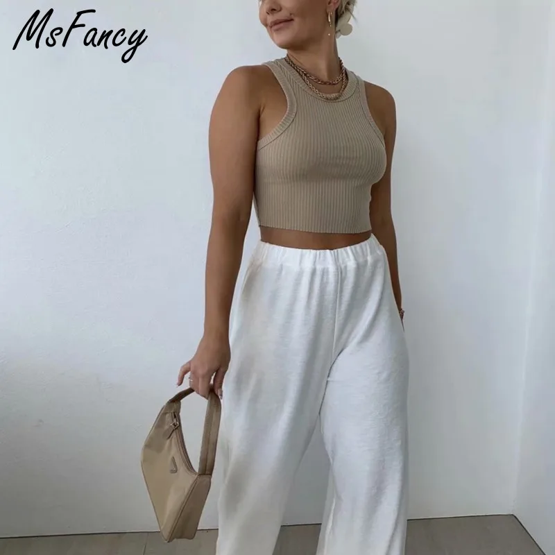 Msfancy Summer Cotton Crop Tops Women 2021 White Thread Haut Femme Sexy Black Tank Top