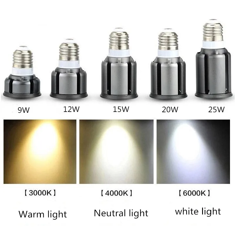 Foco LED COB ultrabrillante, lámpara de punto blanco frío y cálido, 9W, 12W, 15W, 20W, 25W, E26, E27, MR16, GU10, 12V, CA, 220V, 110V