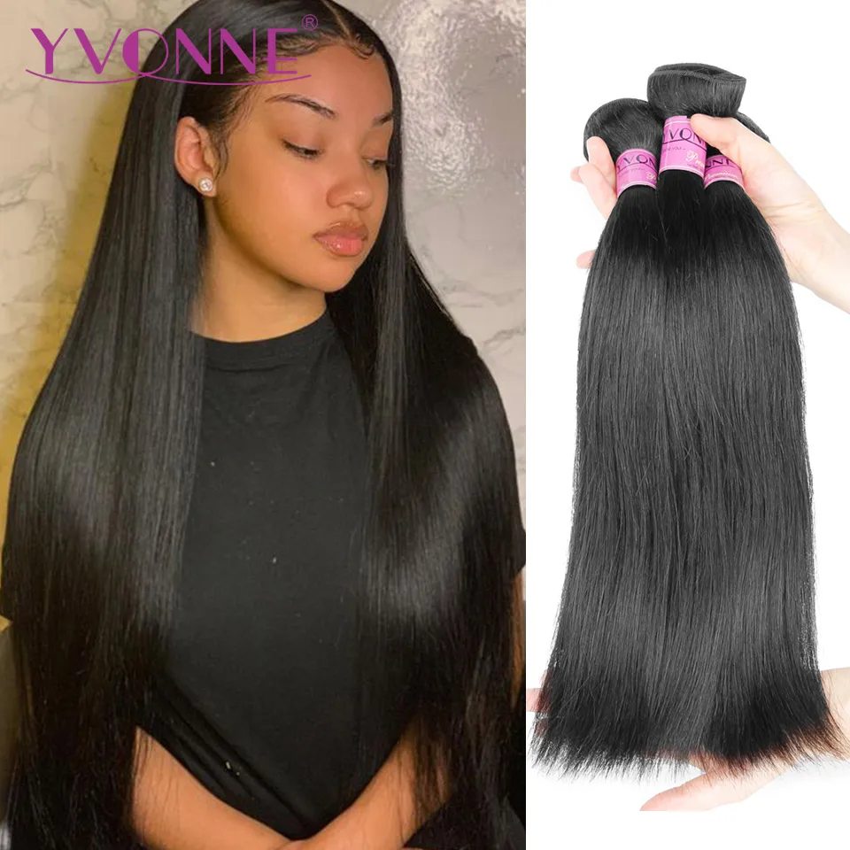 YVONNE Straight Virgin Hair 3 Bundles Brazilian Hair Weave Bundles 100% Human Hair Natural Color