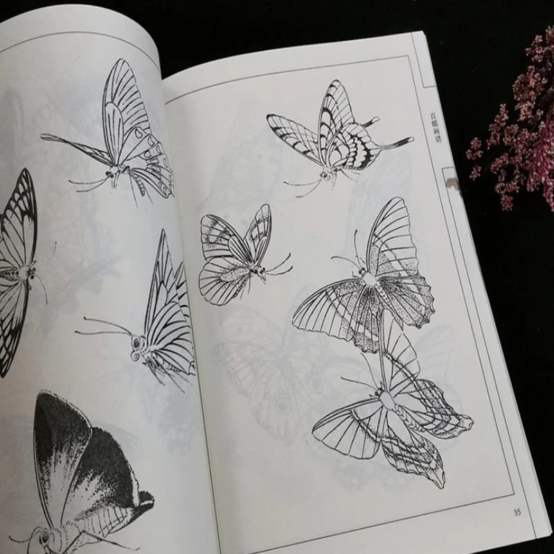 1pc Chinese Brush Ink Painting Sumi-e Butterfly Outline Sketch Tattoo Reference Book