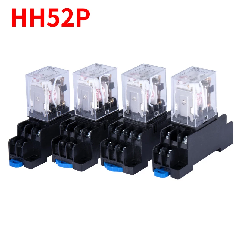 HH52P MY2NJ DPDT LED AC 220/380V DC 12/24V Miniature Coil General Electromagnetic Intermediate Relay Switch Without Base