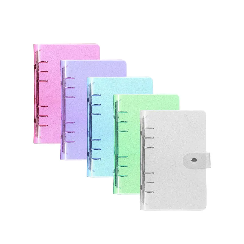 A6 Soft PVC 6-Ring Binder Cover with Glitter Clear Transparent PVC Notebook Cover Protector with Snap Button Loose Leaf binder