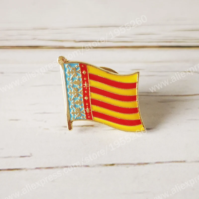 Valencia Flag Lapel Pins Spain Provincial Nationalities Region Brooch Crystal Epoxy  Metal Enamel Badge