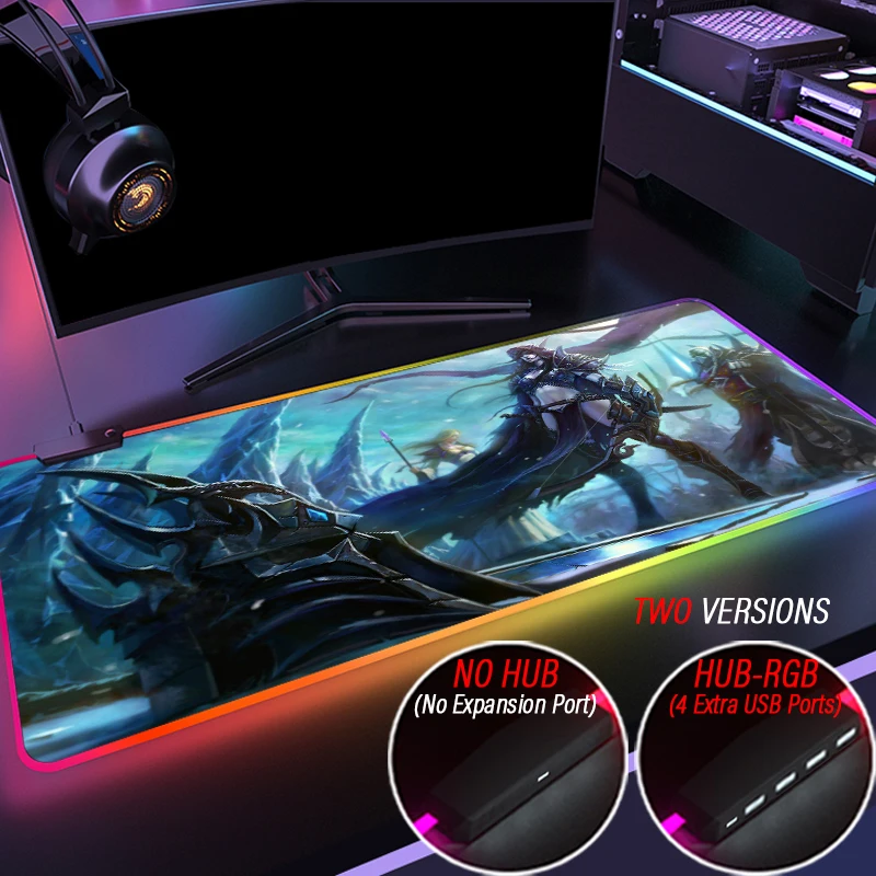 Azeroth HD World of Warcraft RGB Mouse Pad HUB Gaming WOW Custom 4 Port USB Mousepad XXL Led Backlit 900x400 Illidan Desk Mat